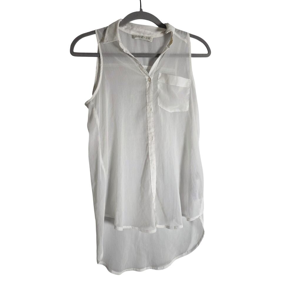 Abercrombie Kids Girls L Womens XS White Sleeveless Button Blouse Sheer Top